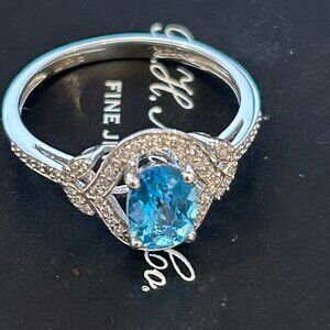 Blue Topaz, diamond, White Gold ring